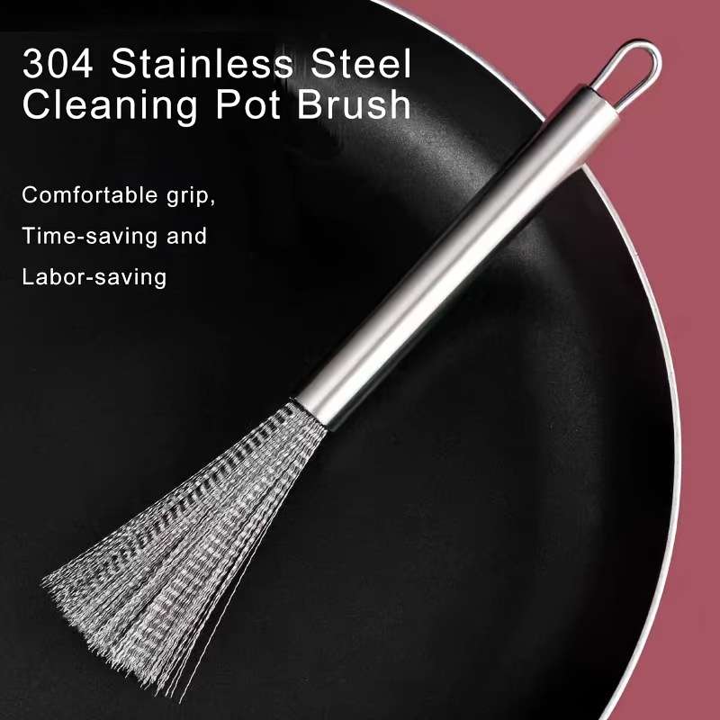 1pc 304 Stainless Steel Cleaning Brush 13cm 5.12in Comfort Grip Efficient Kitchen Scrubber W