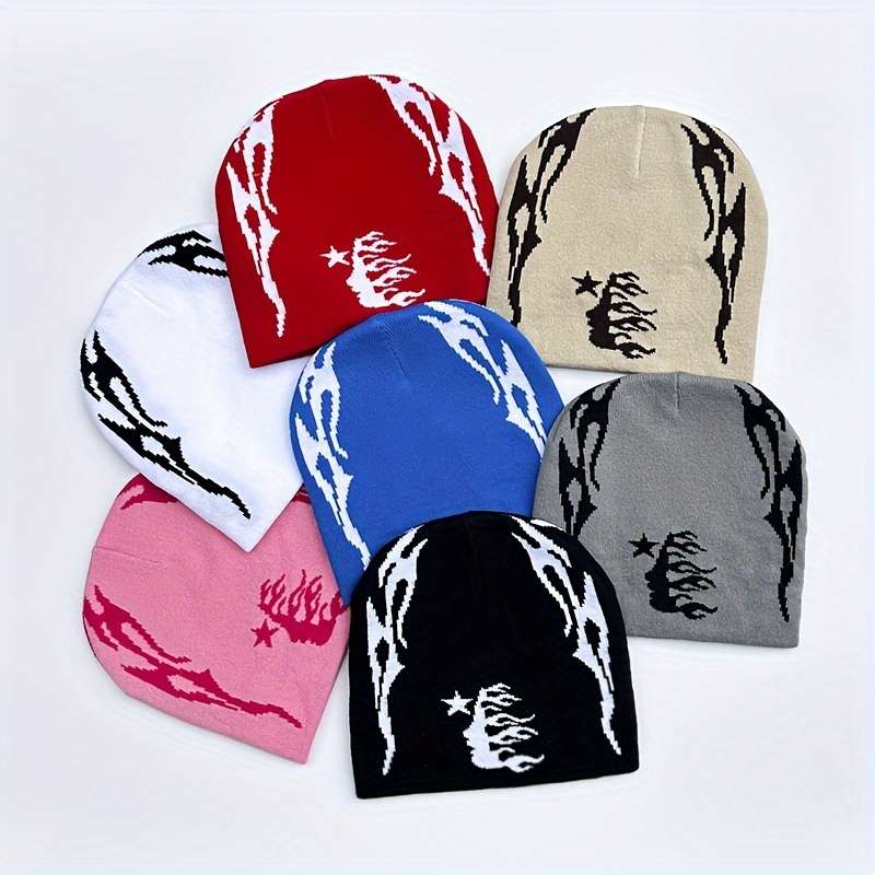 1pc Unisex Sports Skullies Beanies with Hell Star Double-Face Jacquard Design Acrylic Blend with