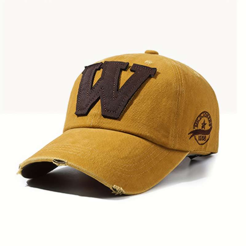 1pc Vintage Washed Embroidered "W" Baseball Cap Adjustable Fit Sweat Absorbent Sun Protection