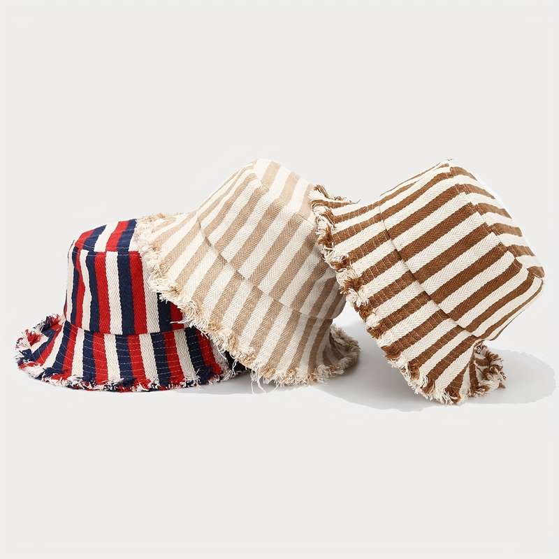 1pc 1 Style Striped Fuzzy Brim Fisherman Hat Autumn and Winter Fashionable Trendy Bucket Hat Couple