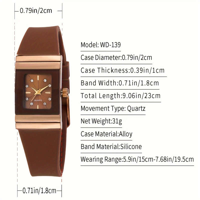 1pc Simple Style Women's Square Quartz Wrist Watch with Silicone Band and Zinc Alloy Case Non- Butto