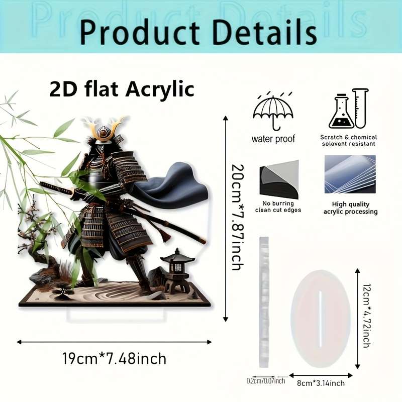 1pc 2D Flat  Printing  Acrylic Flat Samurai Armor Decorative Acrylic Figure with Sword and Zen