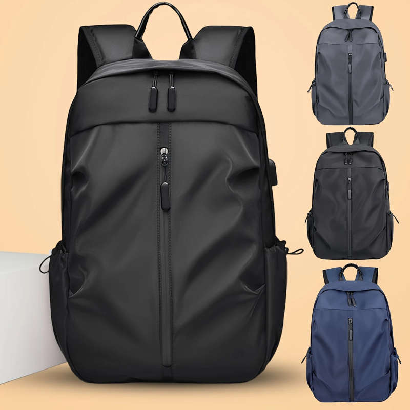 1pc Men'S Large Capacity Laptop Backpack Black Nylon with Multiple Compartments Pockets Ideal