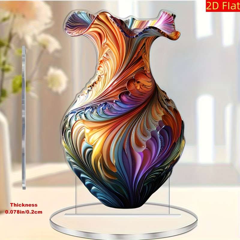 1pc 2D Flat  Elegant Acrylic Vase with Swirling Patterns 11.0cm x 18.03cm Multifunctional  Art