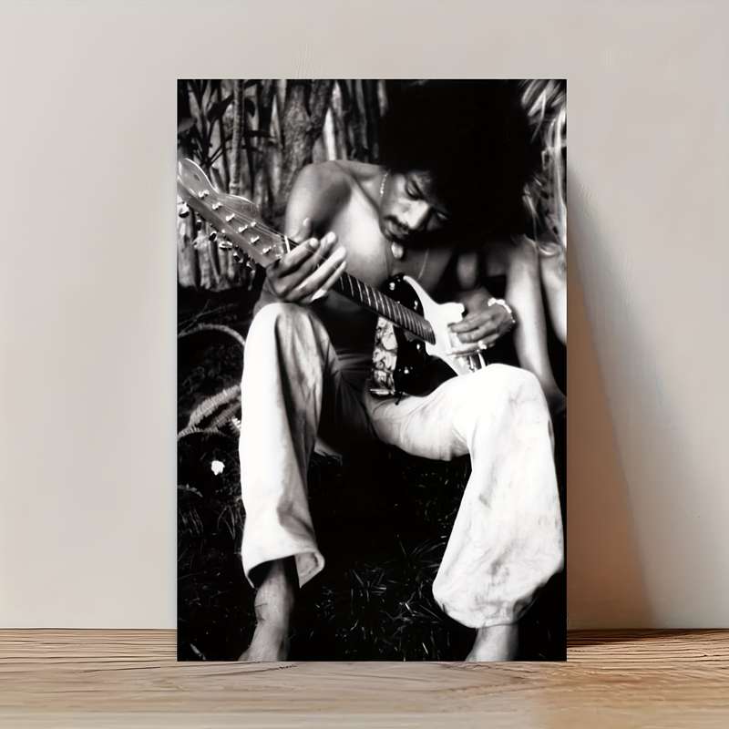 1pc  Frameless Jimi Hendrix Canvas Poster Black White Vintage Rock Art 30.48x45.72 cm Music