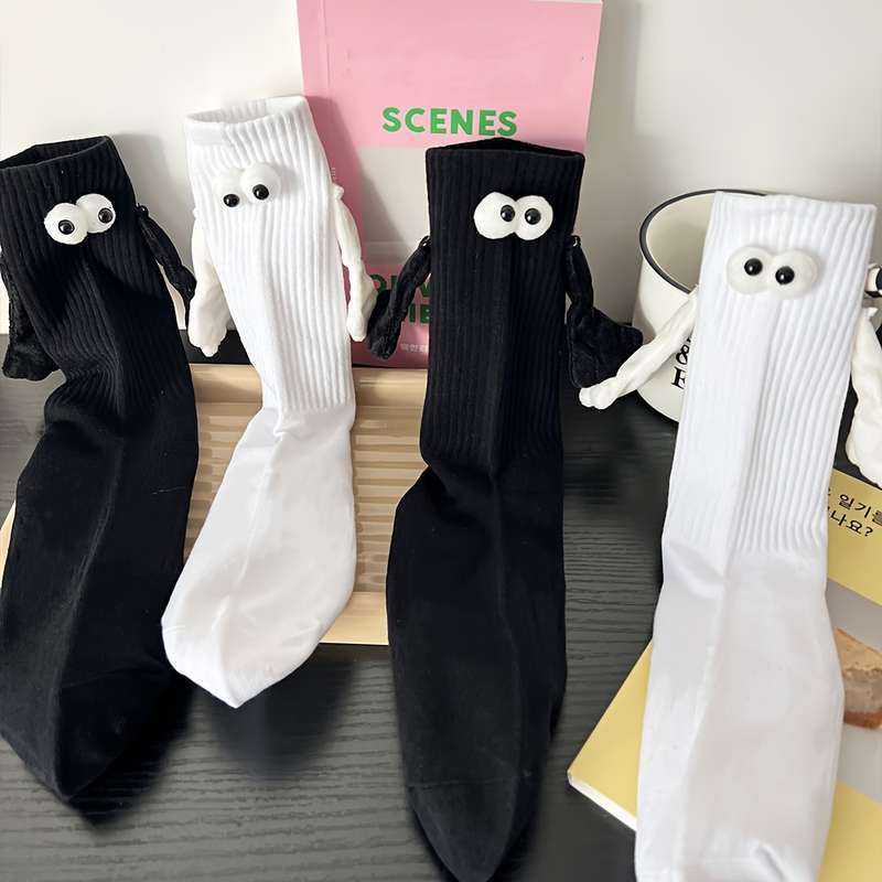 2 Pairs Black And White One Size High Elastic Socks