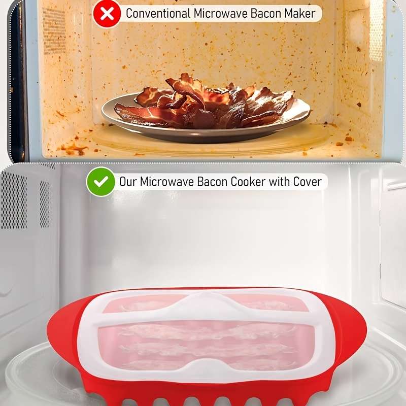 1set YUHUPHYLLIC Microwave Bacon Cooker with Lid PP Material Dishwasher Safe Splatter-Free B
