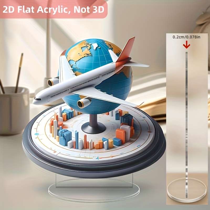 1pc 2D Flat  Acrylic Airplane Globe Desk Decor Modern Cityscape Design with Airplane Earth Idea