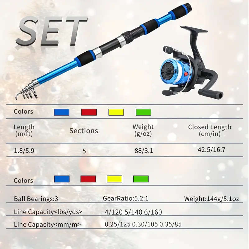 Fishing Rod Set 2.1m Multi-Color Telescopic Fishing Rod Spinning Reel Portable Fishing Gear Bag