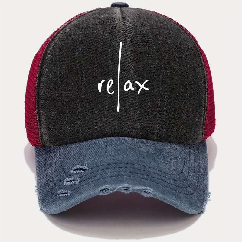 1pc RELAX" Artistic Letter Print Baseball Cap Multicolor Blend Trucker Hat Lightweight Breatha