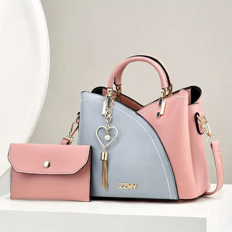 2pcs Stitched Handbag Women's Bag New Fashionable PU Molding Single Shoulder Crossbody Bag Color sen