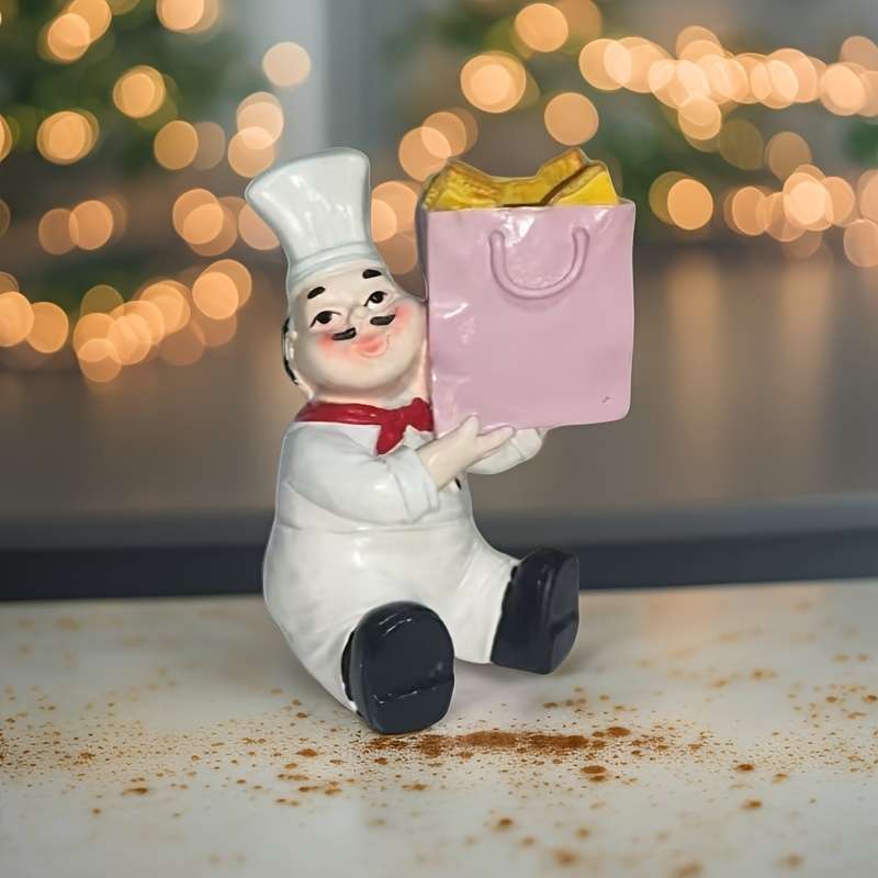 1pc Chef Toothpick Holder Pink Bag-Shaped Kitchen Decor ABS Resin Cute Cartoon Chef Figurine