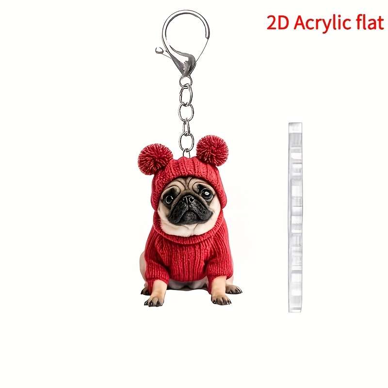 1pc 2D Flat  Keychain Keychain  Cute And Charming Pug Acrylic Keychain Fashion Animal Pendant