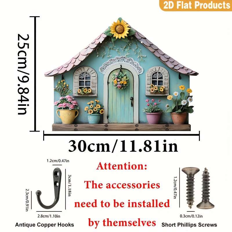 A Piece of Minimalist Colorful Wooden House Key Holder with Four Metal Hooks (30.0cm X 24.99cm) Sui