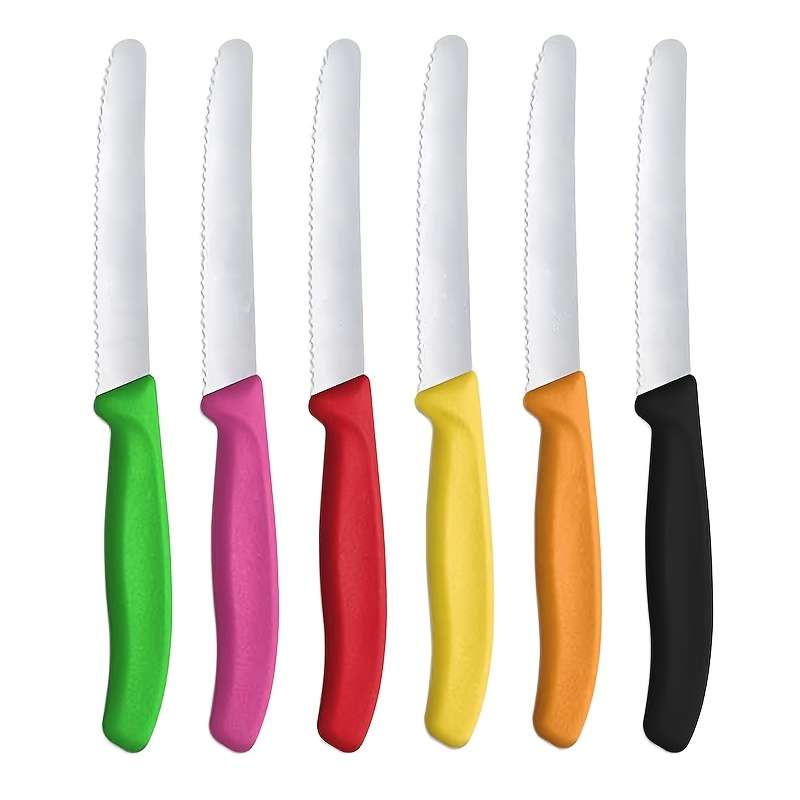 6pcs Vibrant Color Kitchen Knives Set Premium Stainless Steel Serrated Bread Tomato Cuttin