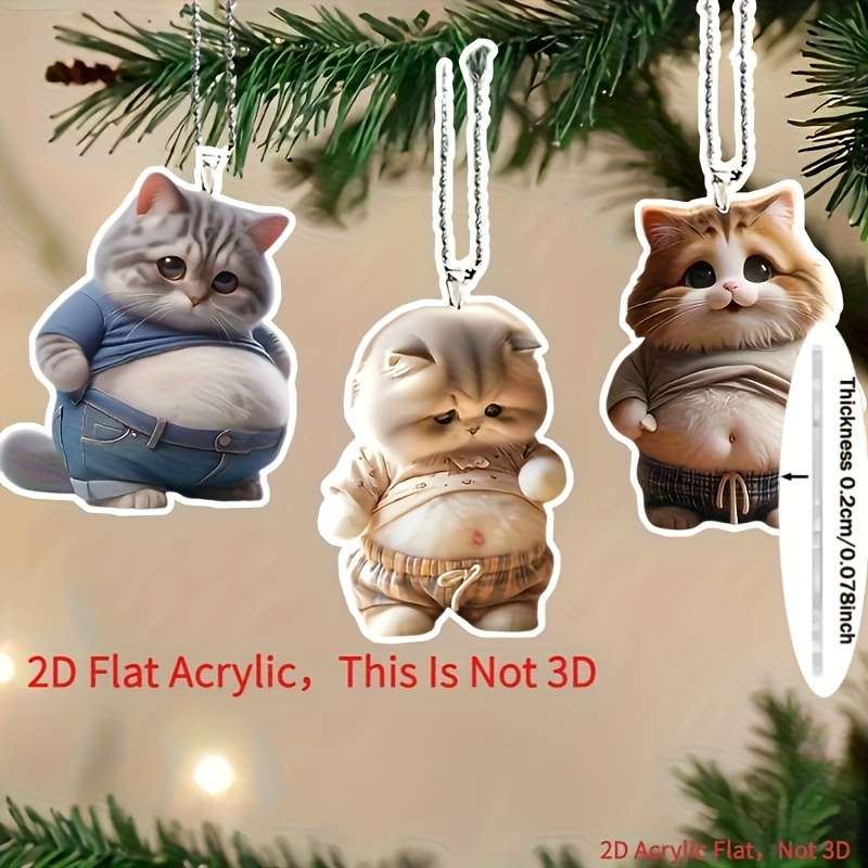 1pc 2D Flat   Printing 3 acrylic cat ornaments acrylic fat cat pendant car hanging orname