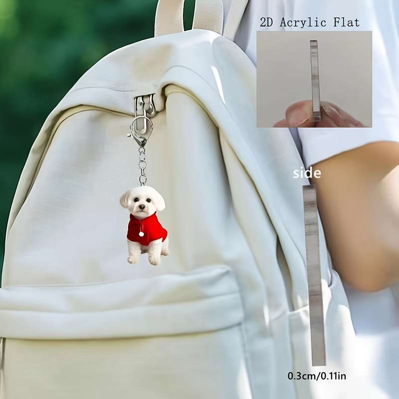 1pc 2D Flat  Acrylic Flat Bichon Frise Keychain Adorable Dog Sweater Design Perfect for Bags Car Key