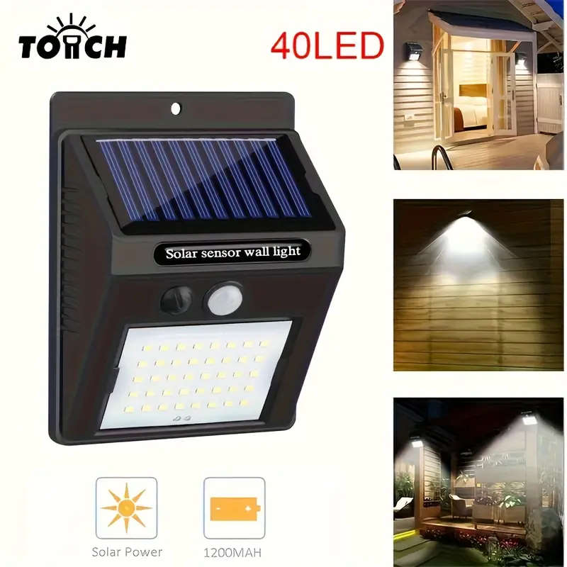40 LED Solar-Powered Wall Light - Easy Install, Wireless Security Lighting with Motion Sensor, 3 Mod
