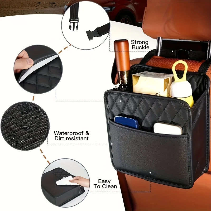 1pc Premium Faux Leather Car Seat Organizer Spacious Durable Easy-Clean Storage Bag for All Vehicles