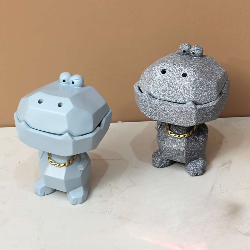 1pc Cute Hippo Resin Ashtray with Lid Pink Gray Blue Glittery Designs Fun Home Office D