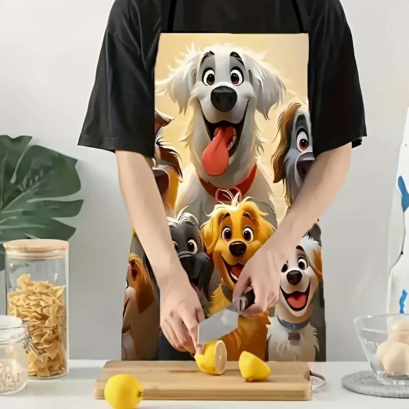 1pc Funny Cartoon Dogs Apron Polyester 100% Woven Fabric 150g m? Versatile Kitchen Apron fo