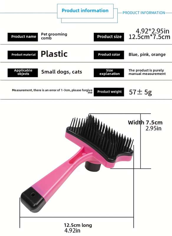 1pc Pink Pet Comb
