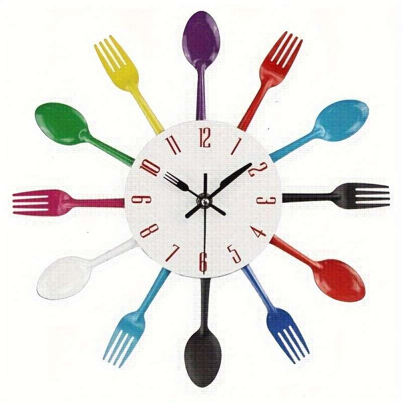 1pc Creative Golden Metal Wall Clock Kitchen Utensils Spoon Fork Wall Decoration Clock Ideal De