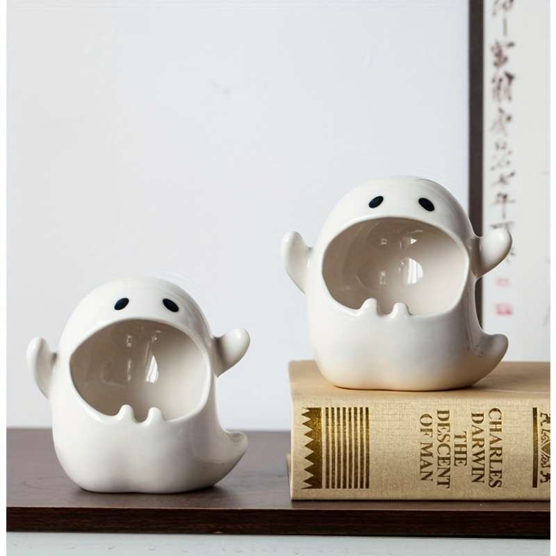 1pc Cute Ghost Ashtray Ceramic Irregular Shape High-End Decoration No Electricity Required for