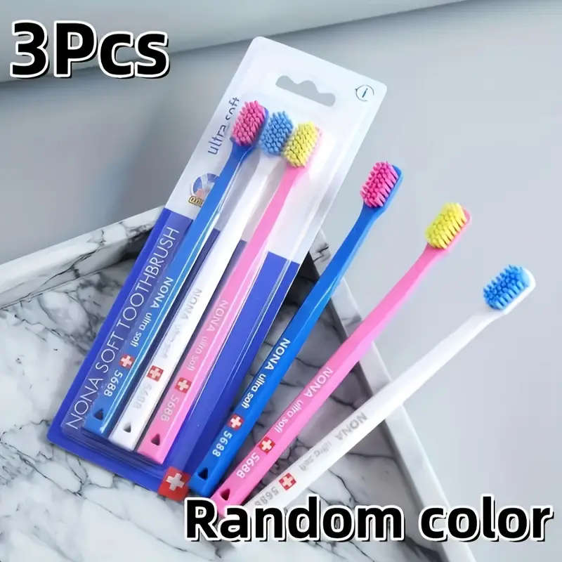 3pcs Nova Ultra-Soft Microfiber Toothbrushes Swiss-Style High-Density Manual Toothbrushes Gentle Cle