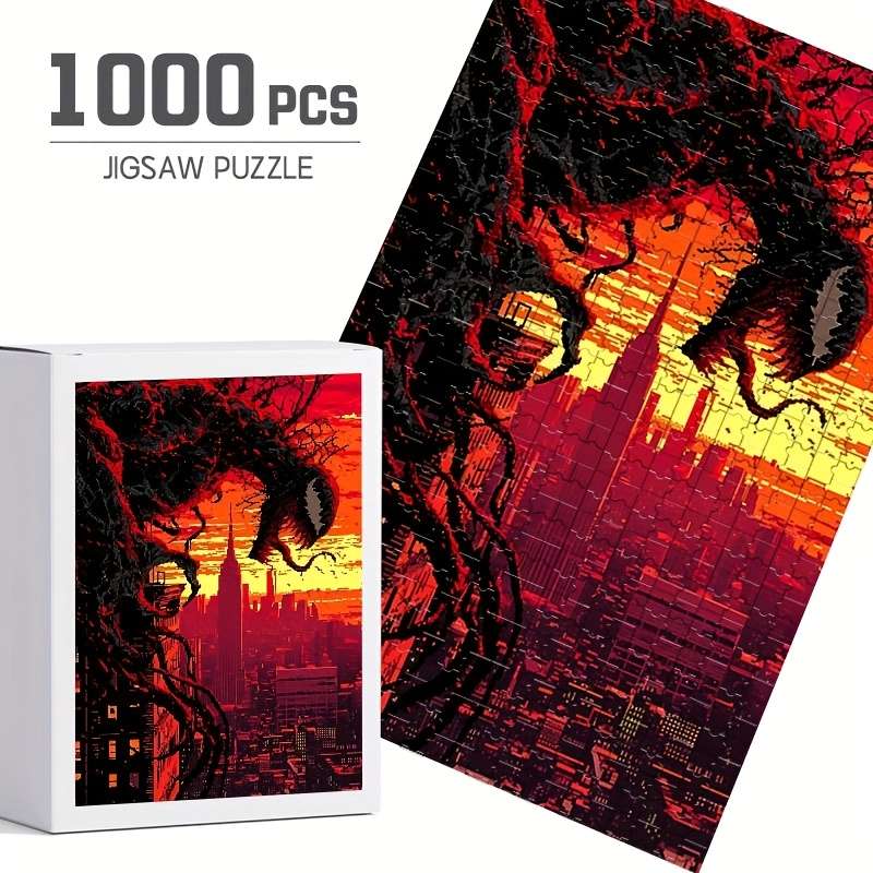 1000pcs Venom Jigsaw Puzzle Venom Carnage Cityscape Design Challenging Wooden Pu