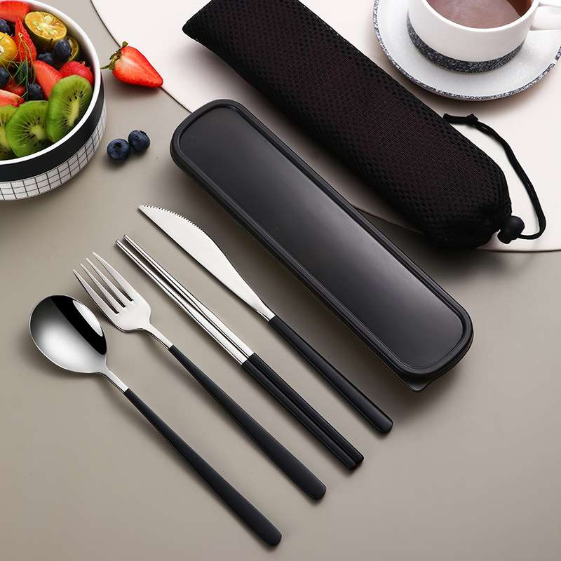 4pcs Stainless Steel Cutlery Set with Glossy and Thickened Round Handle Dinner Knife Chopstick