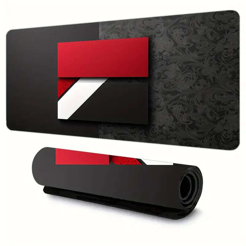 1pc 30x80cm Red Black Geometric Pattern Extended Mouse Pad Non-Slip Waterproof Washable Desk Mat