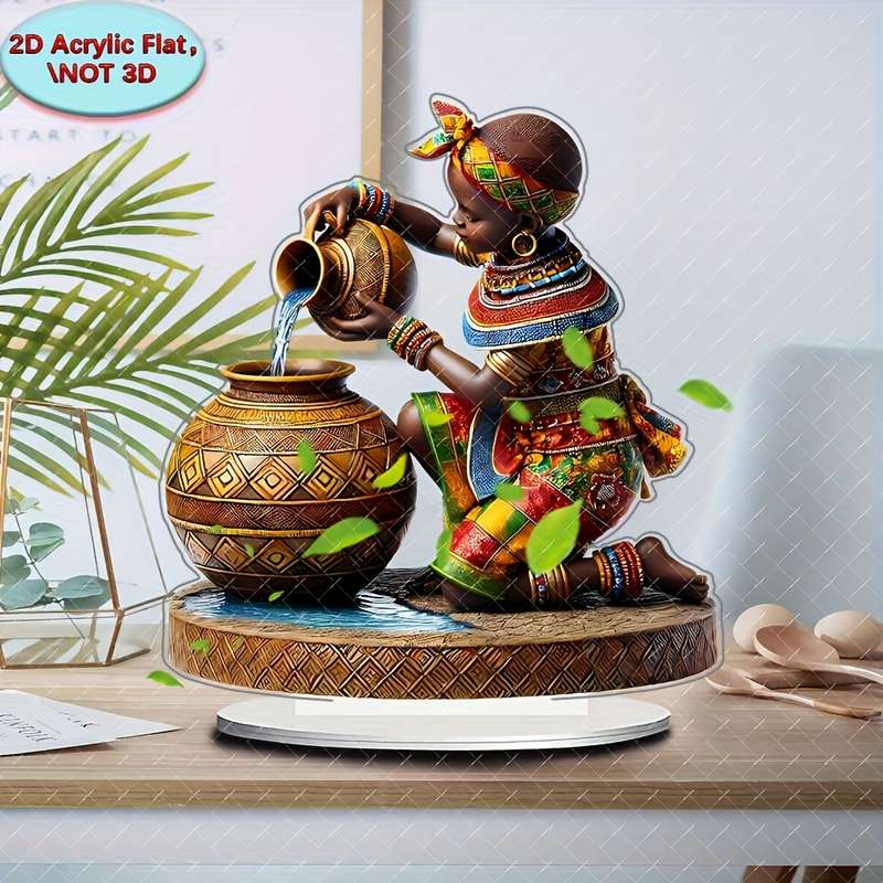 1pc 2D Flat     African Youngsters's water collection acrylic decoration with ba