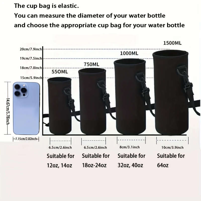 1pc Nylon Water Bottle Sleeve with Adjustable Strap Portable Protective Cover Holder for 550ml