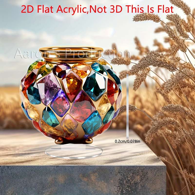 1pc 2D Flat  Acrylic Golden Colorful Gemstone Vase Bohemian Style Elegant  Design Perf