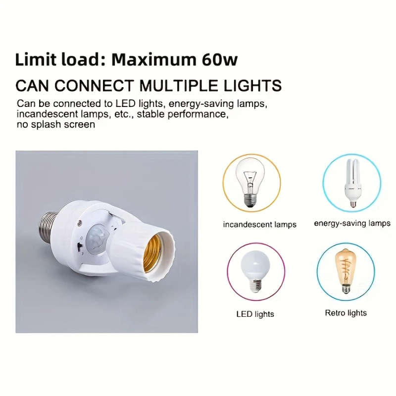 1pc 360 Degrees PIR Human Induction Motion Sensor LED Night Lamp Socket Base E27 Delay Time Adjustab