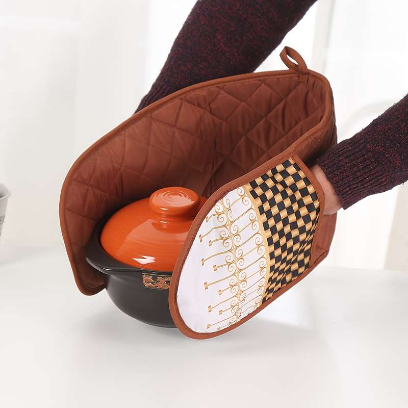 1pc Conjoined Heatproof Gloves Microwave Oven Baking Conjoined Insulation Pot Holder Thickened Doub