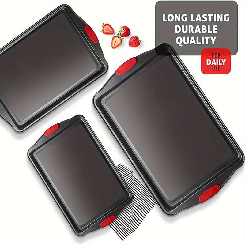 3-Piece Premium Non-Stick Metal Bakeware Set Durable Carbon Steel Heat Resistant Easy-Relea