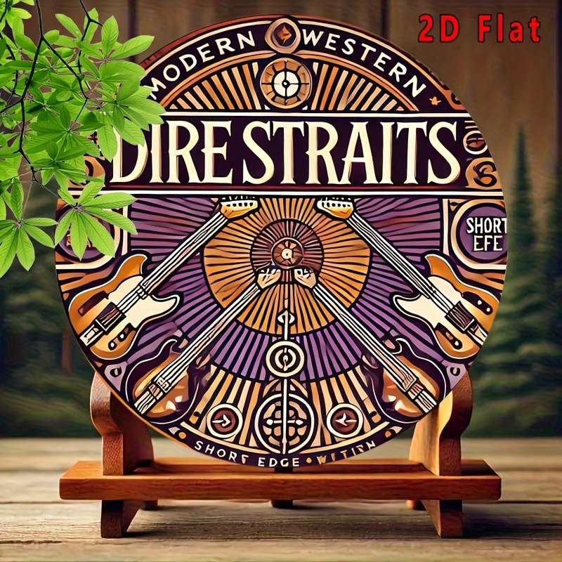 1pc  Vintage Dire Straits Art Tin Sign Retro Aluminum Wall Decor with Electric Guitar Design
