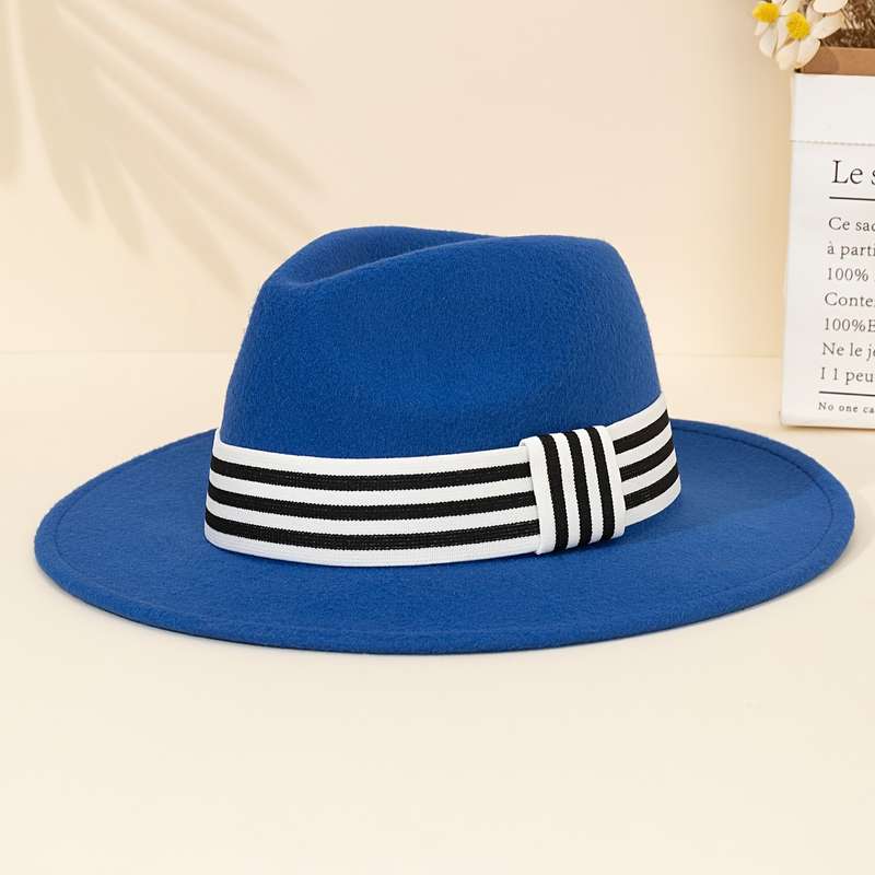1pc Retro Fashion Jazz Fedora Hat with Striped Woven Band 100% Polyester Lightweight Imitation