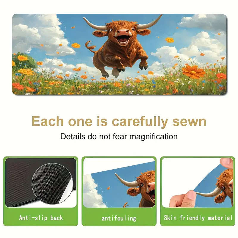 1pc 30x80cm Jumping Bull Vibrant Rubber Non-Slip Mouse Pad Colorful Fashionable Durable Work Gaming