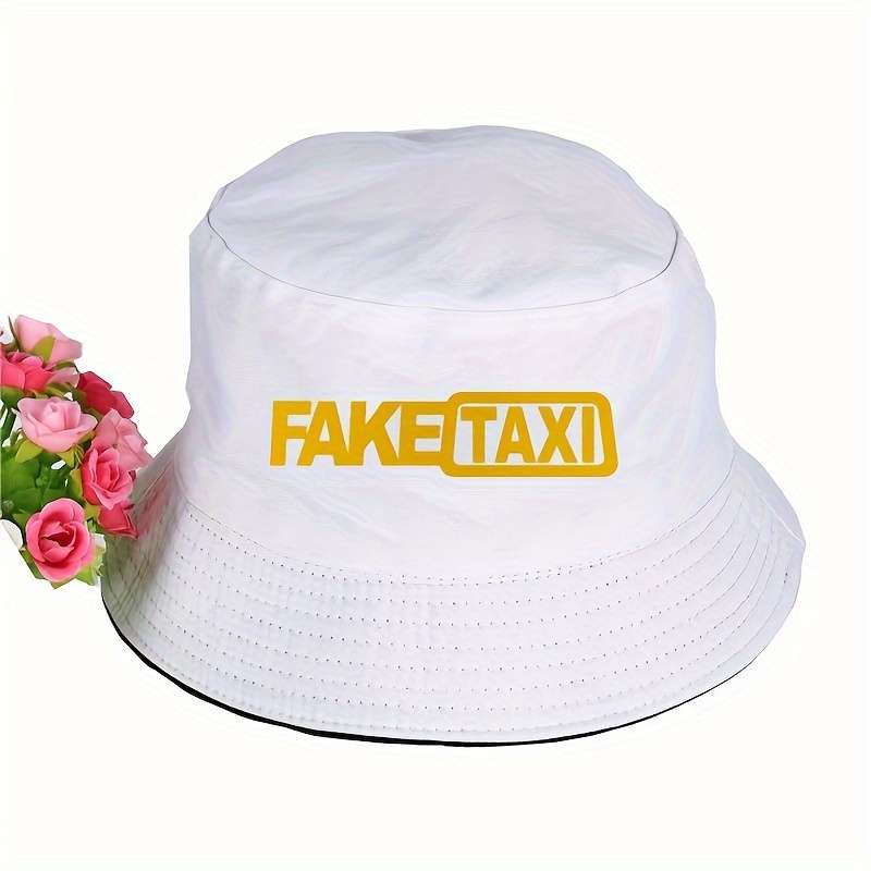 1pc Chic Fake Taxi Print Bucket Hat for Women High-Quality Cotton Blend Sun Protection Non-Stre