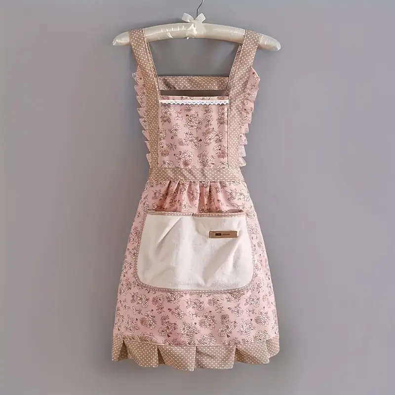 1pc Chic Floral Lace Princess Apron with Hand Wipe Pocket Waterproof Oil-Resistant Perfect for Kitch