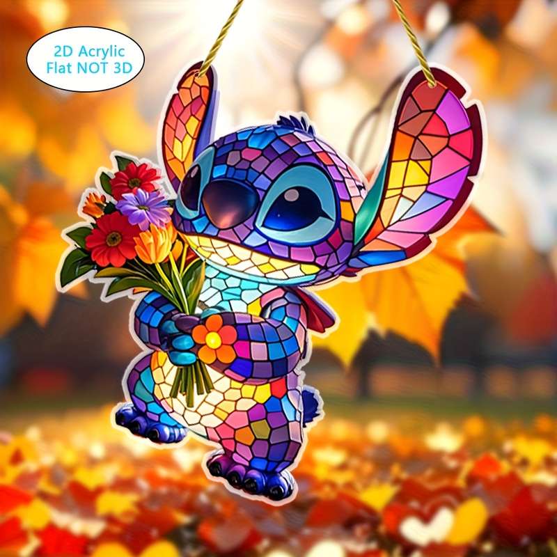 1pc 2D Flat  Decorative signs and plaques  Stitch holding flowers pendant acrylic stained glass