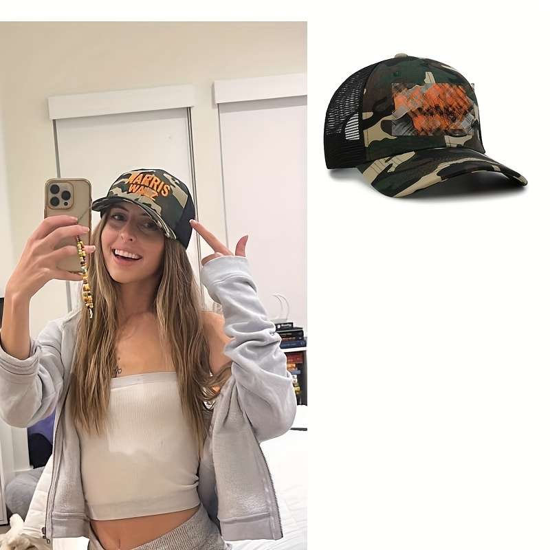 1pc Embroidered Camouflage Cap with Mesh Back Adjustable Snap for Sports Knit Cotton Blend Fa