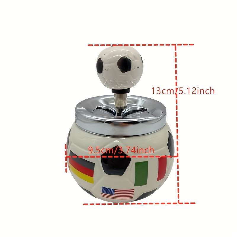 1pc Vintage Soccer-Themed Ceramic Ashtray with Ball and Flag Design Ideal for Home Bar Hotel K