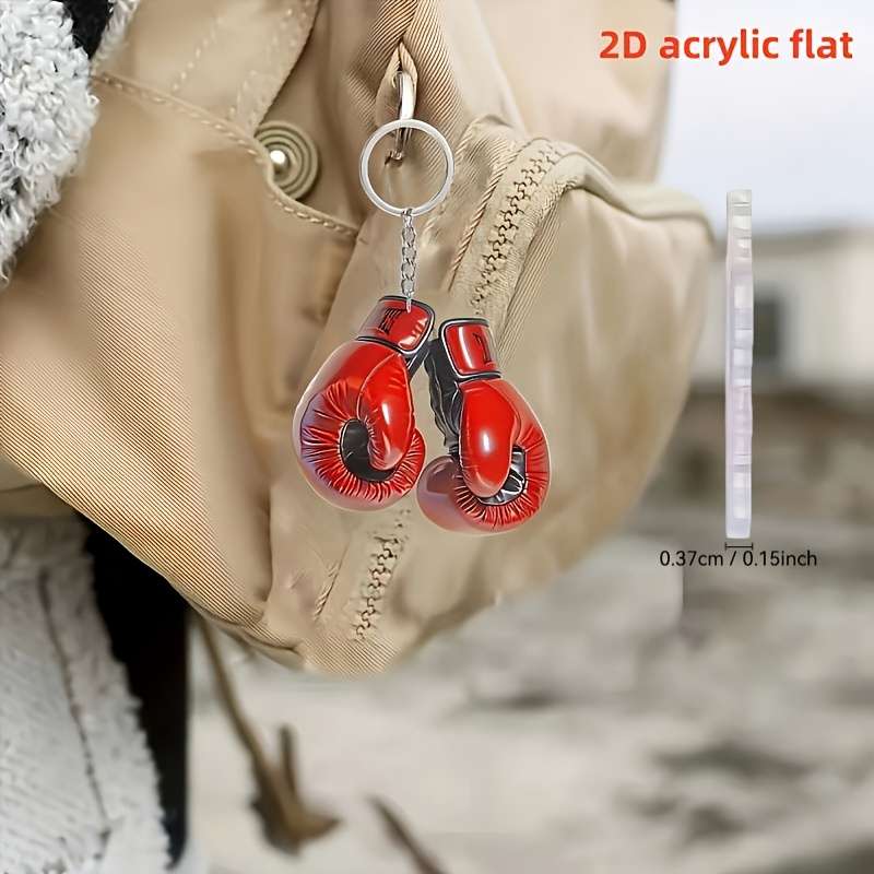 1pc 2D Flat  Charming Acrylic Boxing Glove Keychain Sporty Style Non-3D Design Ideal for Backpa