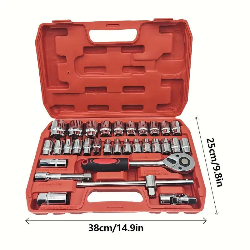 32pcs 1/2" Drive Ratchet Wrench and Socket Set, Durable Chrome Vanadium Steel, with Toolbox, for Aut