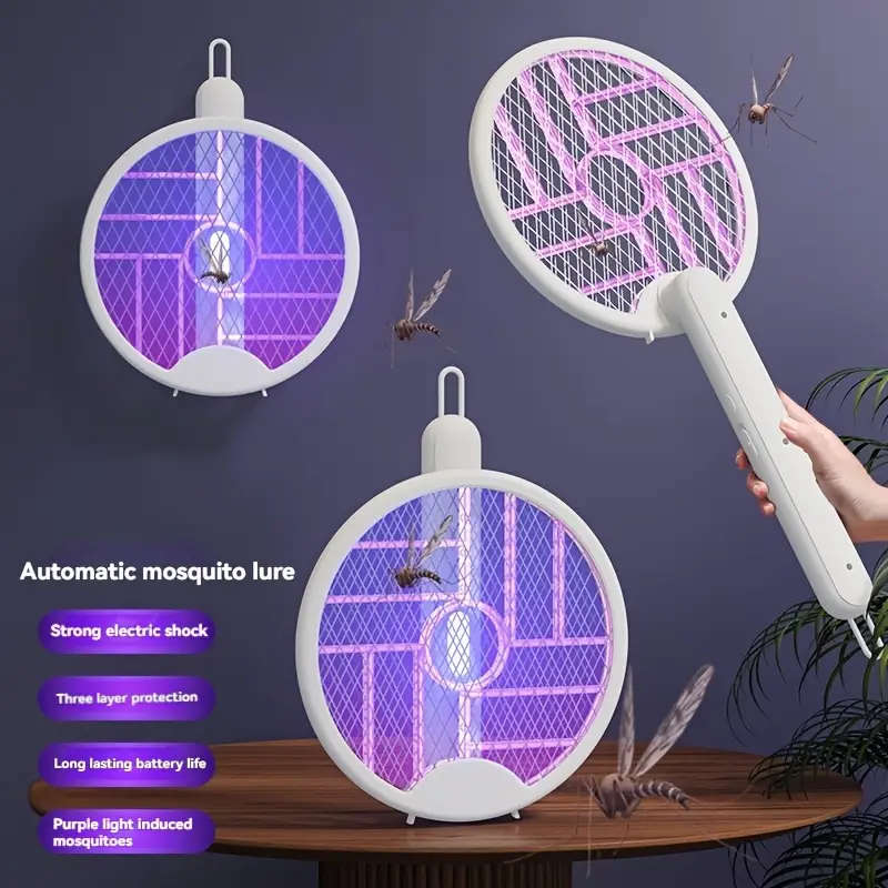 1pc USB Rechargeable Electric Mosquito Swatter Ball with Purple Light Insect Killer Foldable Design