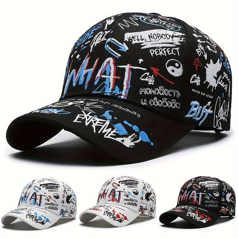 1pc Graffiti Print Hip-Hop Baseball Cap 100% Polyester Lightweight Party Hat with PVC Coating Non